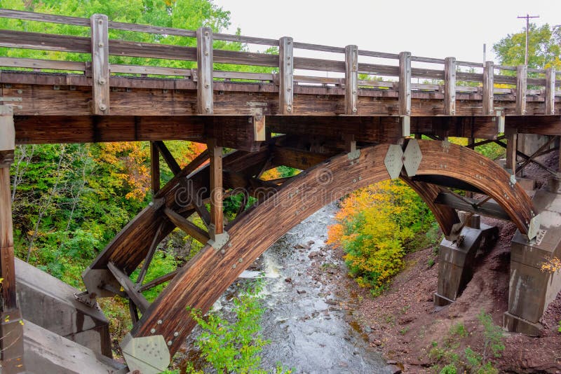 Beautiful Old Bridge Over Lake Autumn Colors Stock Photos Free