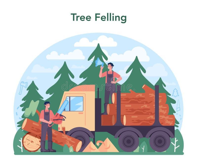 Timber industry and wood production concept. Logging royalty free illustration