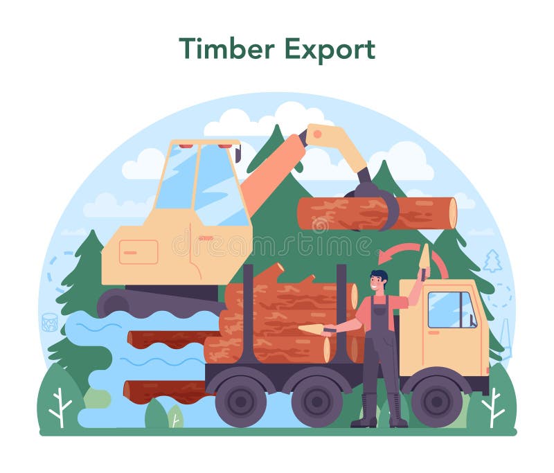Timber industry and wood production concept. Logging royalty free illustration