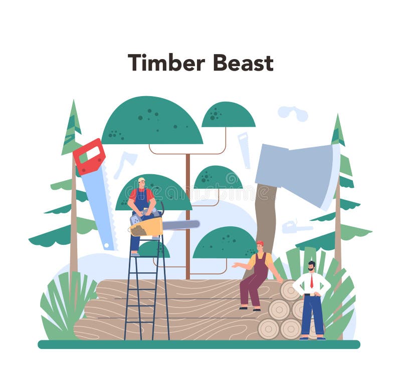 Timber industry and wood production concept. Logging stock illustration