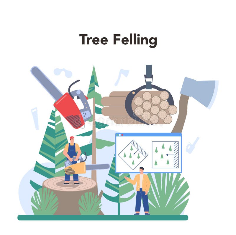 Timber industry and wood production concept. Logging stock illustration