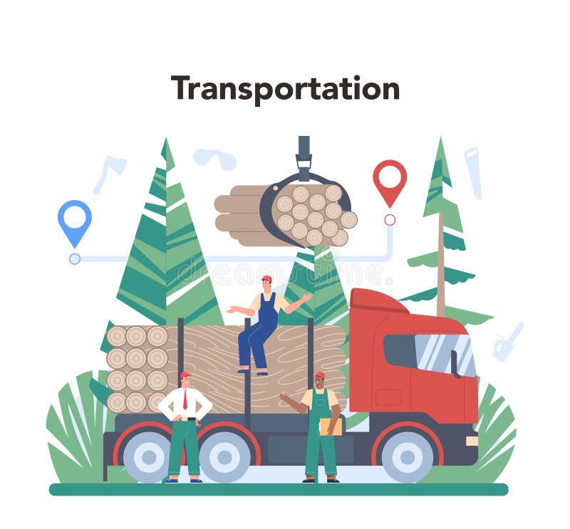 Timber industry and wood production concept. Logging stock illustration