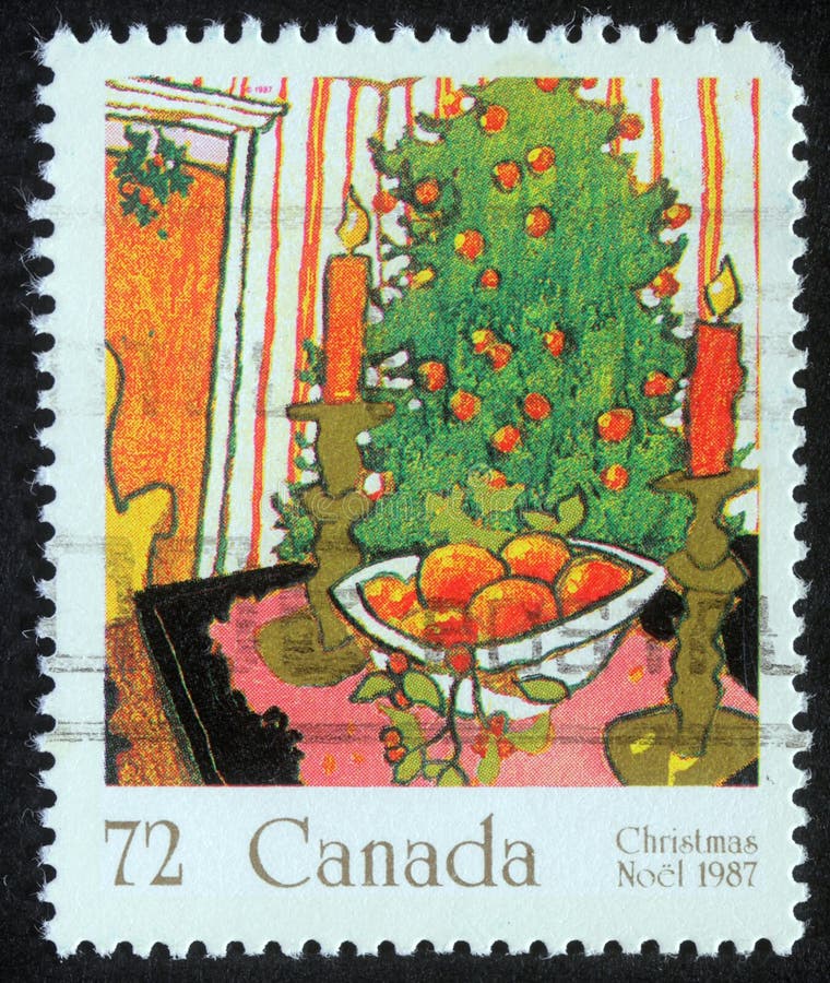 Timbre de Noël imprimé dans le Canada image stock Timbre de Noël imprimé dans le Canada image stock
