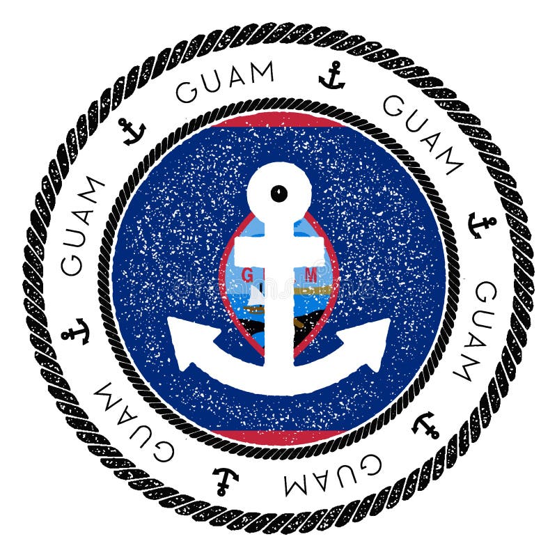 Timbre nautique de voyage avec le drapeau et l'ancre de la Guam illustration stock Timbre nautique de voyage avec le drapeau et l'ancre de la Guam illustration stock