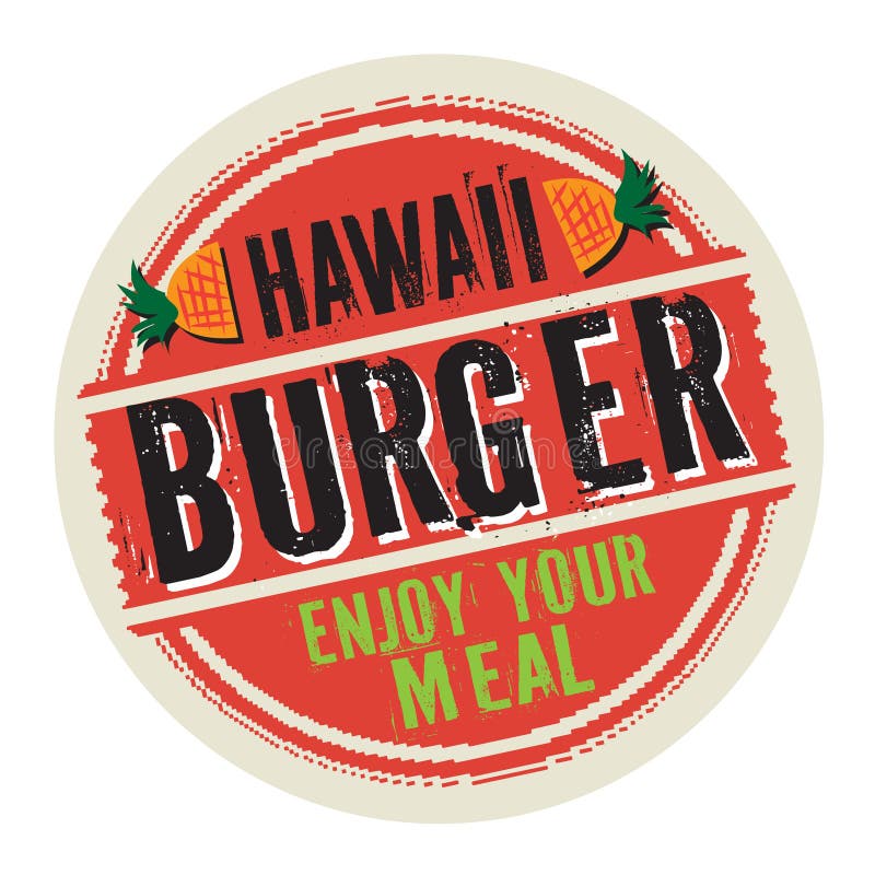 Timbre ou label avec l'hamburger d'Hawaï des textes illustration stock Timbre ou label avec l'hamburger d'Hawaï des textes illustration stock
