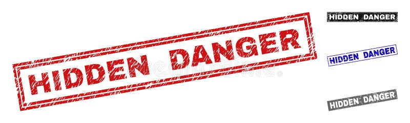 Timbres CACHÉS grunges de rectangle rayés par DANGER illustration de vecteur