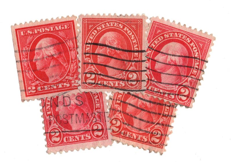 A montage of red 2 cents postage stamps from the USA. A montage of red 2 cents postage stamps from the USA.