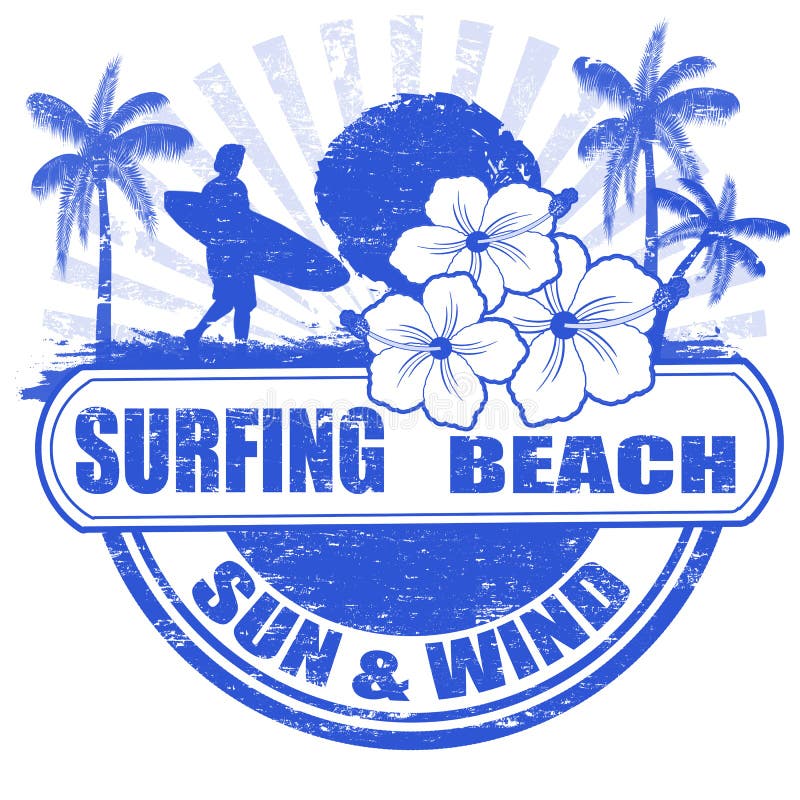 Bollo praticante il surfing della spiaggia illustrazione di stock Bollo praticante il surfing della spiaggia illustrazione di stock
