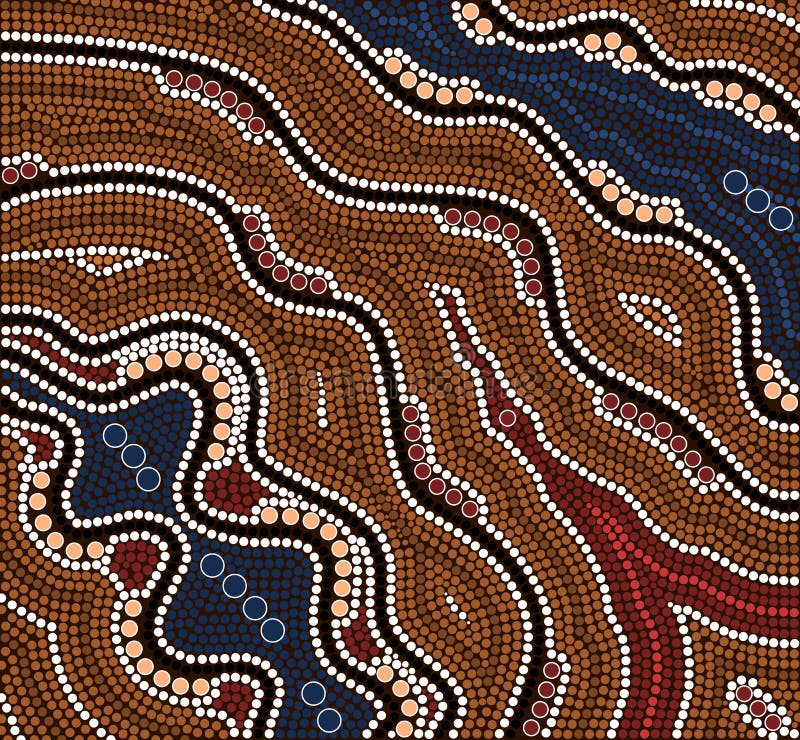 A illustration based on aboriginal style of dot painting depicting time. Australian aboriginal border illustrations