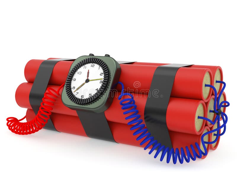 Time bomb with dynamite and clock detonator on white royalty free illustration