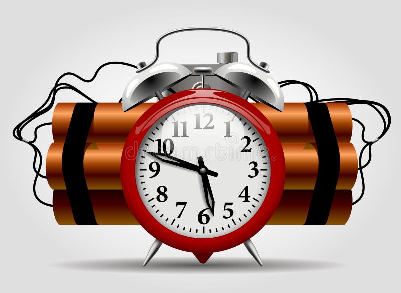 Time bomb with dynamite and red round alarm clock stock illustration