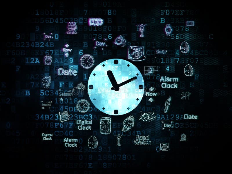Time Concept: Clock on Digital Background Stock Illustration