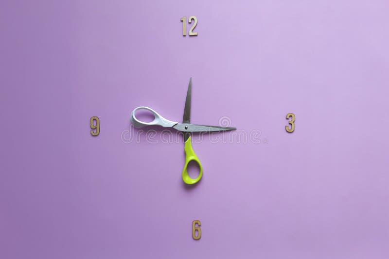 Time Crunch. Unusual Clock Face with with Scissors Hour Hands. Time for Study Stock Image