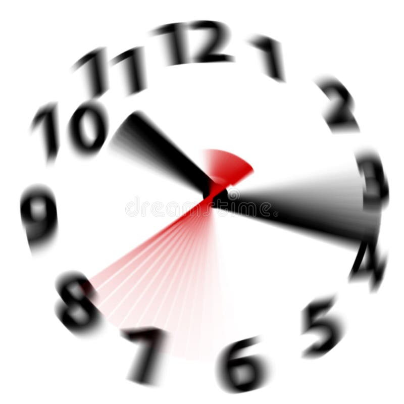 Accelerated clock, speed blur, crazy hands, line art, draw