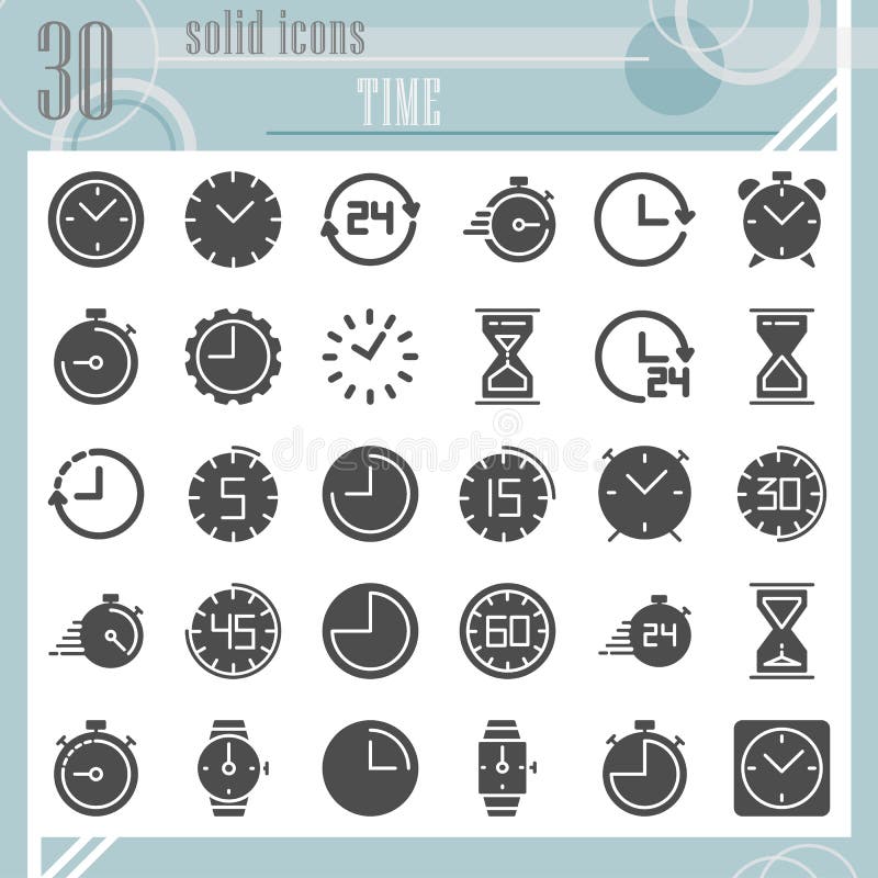 Time Glyph Icon Set, Clock Symbols Collection, Vector Sketches, Logo