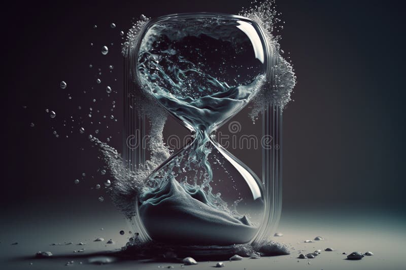 Time. An irreversible current flowing in only one direction, from past, through present to the future. Hourglass stock illustration
