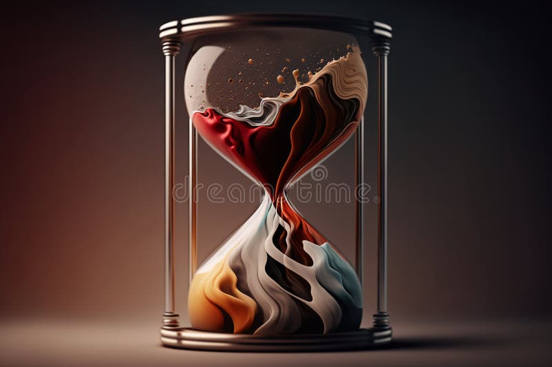 Time. An irreversible current flowing in only one direction, from past, through present to the future. Hourglass vector illustration