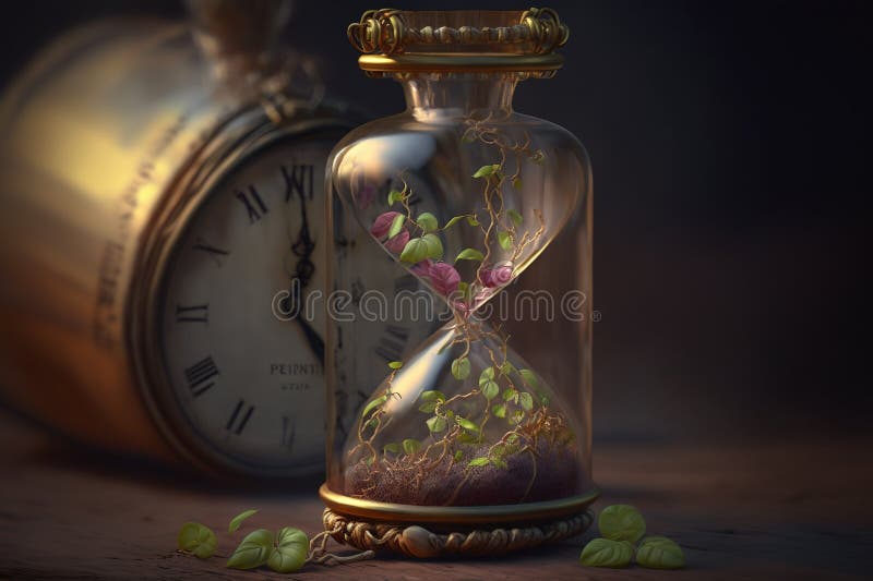 Time. An irreversible current flowing in only one direction, from past, through present to the future. Hourglass vector illustration