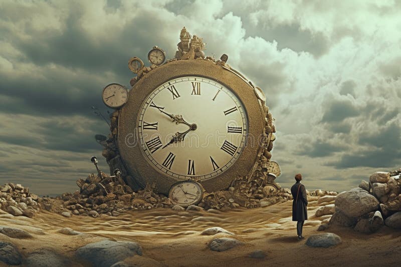 Time. An irreversible current flowing in only one direction, from past, through present to the future. Hourglass royalty free illustration