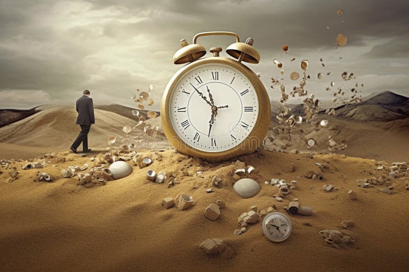 Time. An irreversible current flowing in only one direction, from past, through present to the future. Hourglass royalty free illustration