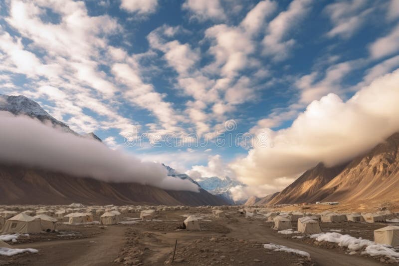 Time-lapse of clouds passing over base camp stock image