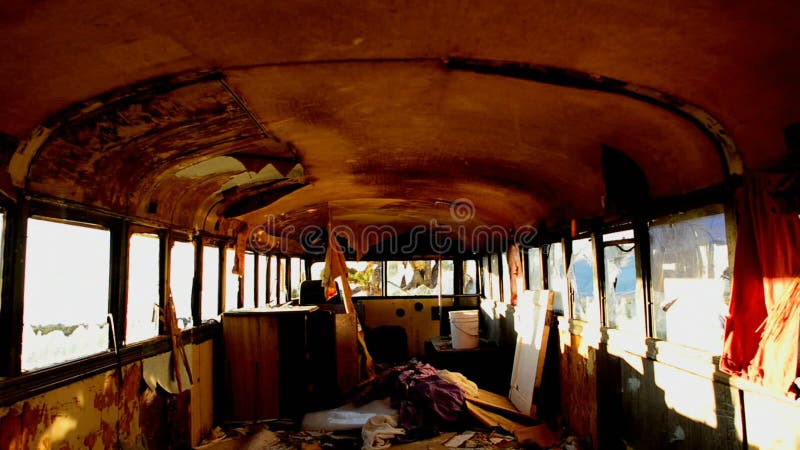 Time Lapse Dolly of Abandon Bus in the Desert at Sunset