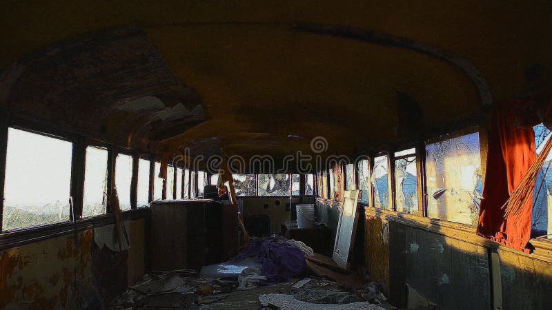 Time Lapse Dolly of Abandon Bus in the Desert at Sunset