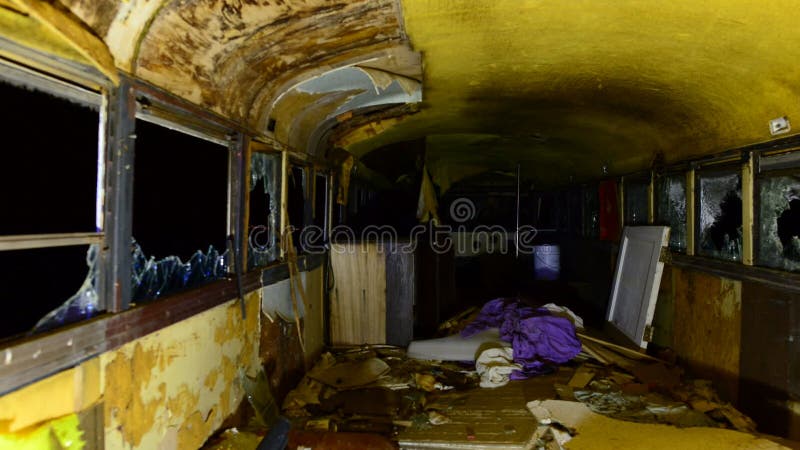 Time Lapse Dolly of Abandon Bus at Night in the Desert