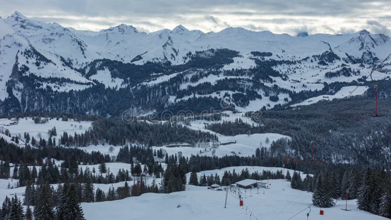 Time lapse, snowy mountain landscape. Muotathal, canton of Schwyz, Switzerland stock video footage