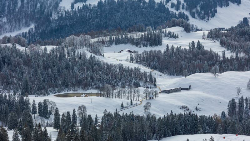Time lapse, snowy mountain landscape. Oberberg, canton of Schwyz, Switzerland stock video footage