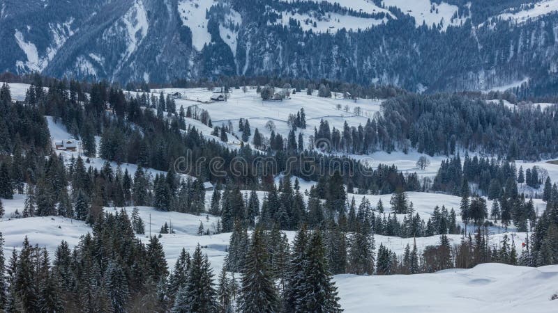 Time lapse, snowy mountain landscape. Oberberg, canton of Schwyz, Switzerland stock video footage