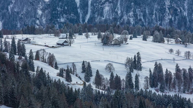 Time lapse, snowy mountain landscape. Oberberg, canton of Schwyz, Switzerland stock video