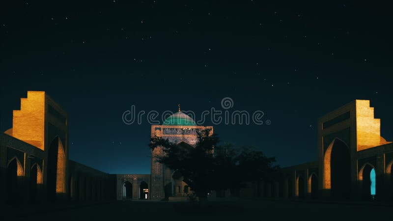 Time lapse with starry sky in the ancient complex of building of Poi Kalyan