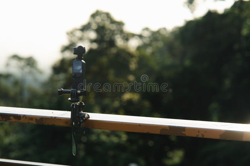 Time-lapsed video was recorded using a gimbal camera on a tripod that was fastened to a metal bar. stock image