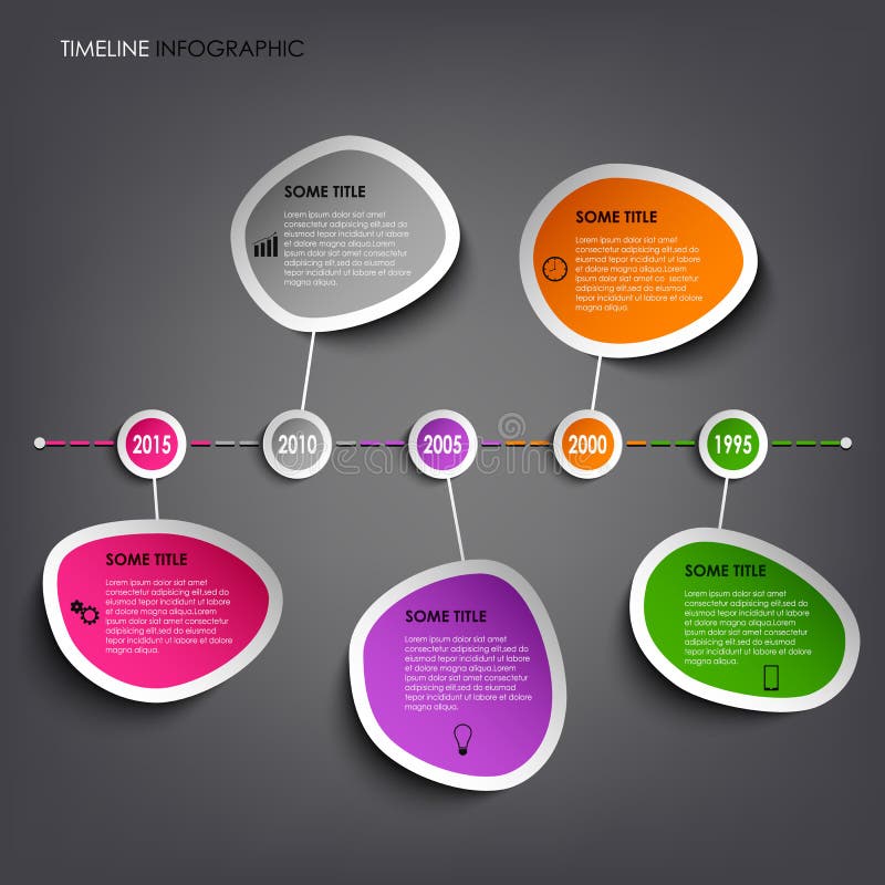 Time line info graphic with colored abstract stickers royalty free illustration