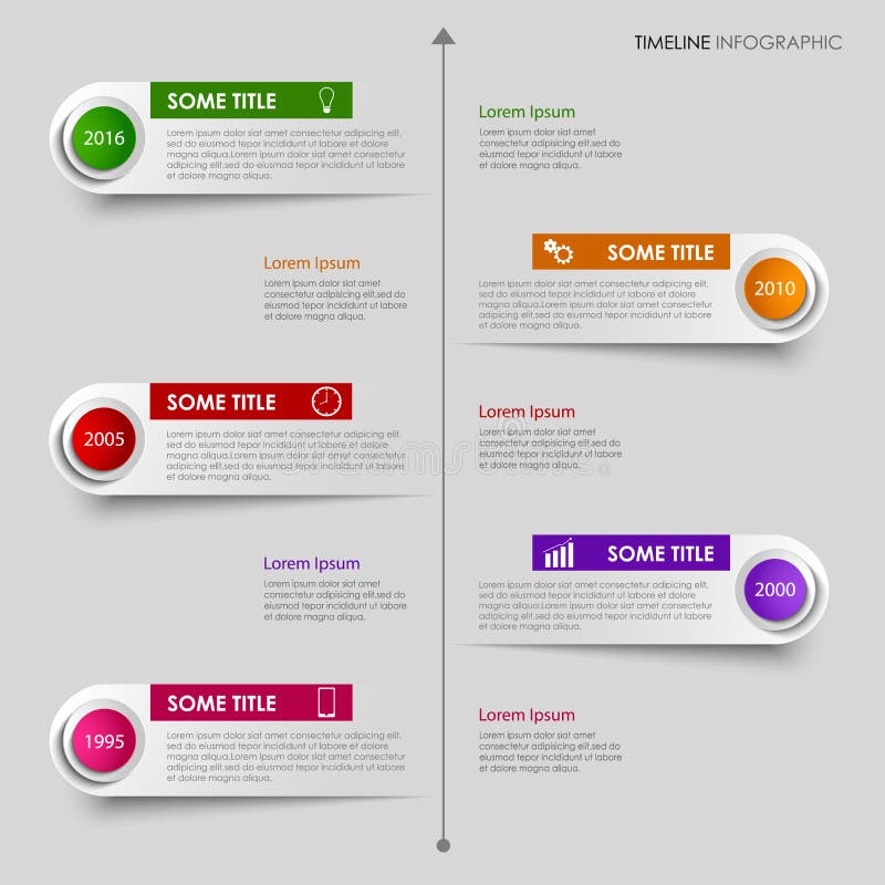 Time line info graphic with colorful labels design template stock illustration