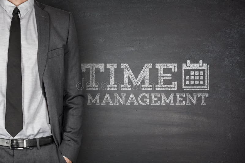 Time management on black blackboard with businessman. Time management on black blackboard with businessman.