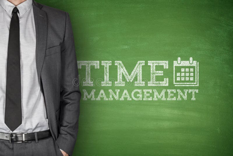 Time management on green blackboard with businessman. Time management on green blackboard with businessman.