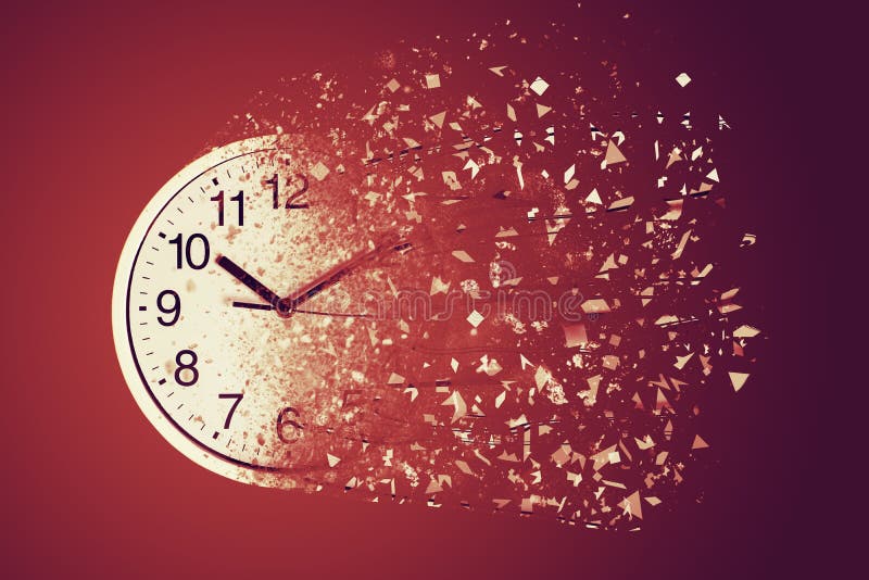 White wall clock break down and dispersion to particle. royalty free stock photography