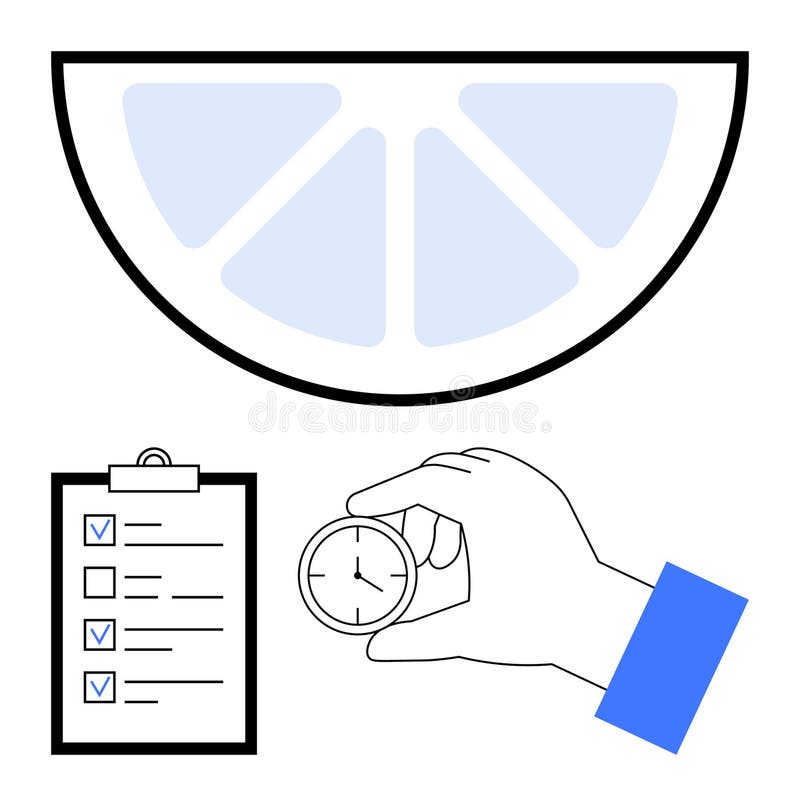 Time Management and Goal Setting with a Clock, Checklist, and Simplified Graphic Elements royalty free illustration