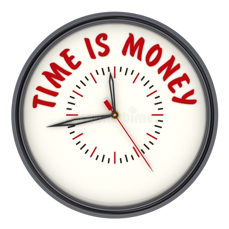 Time Is Money Word And Clock Isolated On White Background. 3D