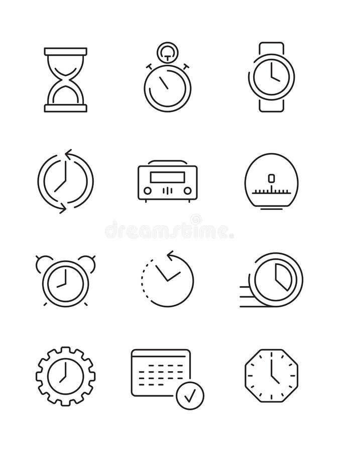 Time symbols. Calendar clock fast work time manageent thin linear icon vector collection vector illustration