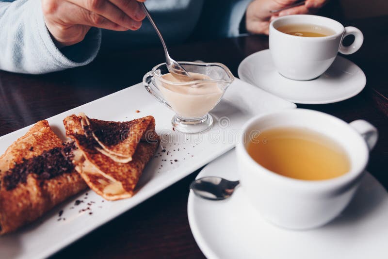 Table with Desserts and Tea the Time of Tea Break Stock Image Image