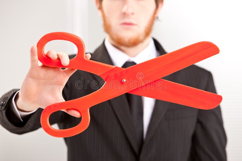 Man With Extra Large Scissors Stock Photo - Download Image Now