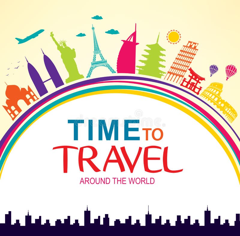 Time To Travel Around the World Vector Colorful Pop Art Stock Vector ...