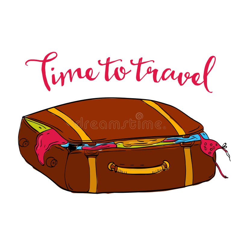 Time to travel illustration of brown bag with