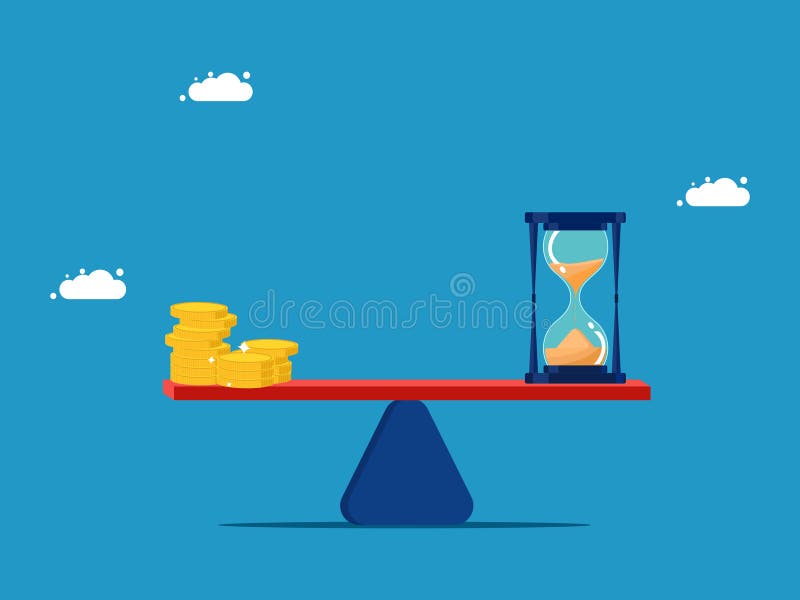 Time Value or Opportunity Cost. Money and Hourglass on Scales Stock ...