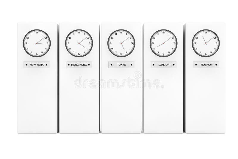Time Zone Clocks Showing Different Time Stock Photo Image of global