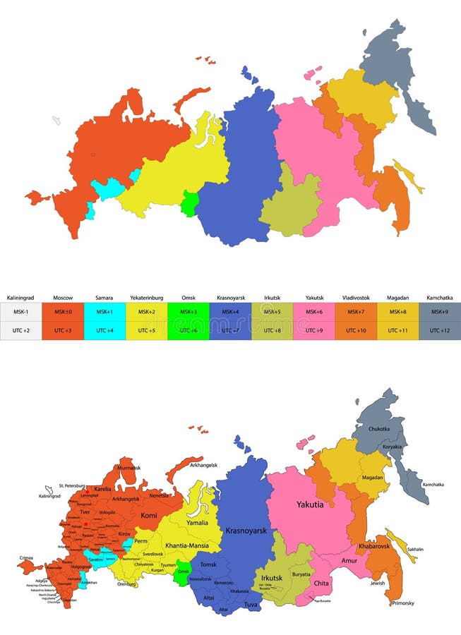 Time zones of Russia stock vector. Illustration of administrative