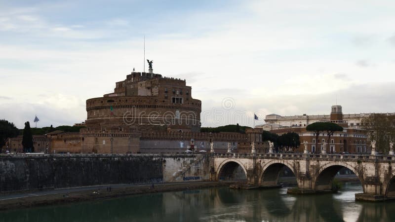 Timelapse - Moving clouds over Castel Sant'Angelo stock video footage